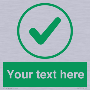 Custom green background, green tick in circle sign